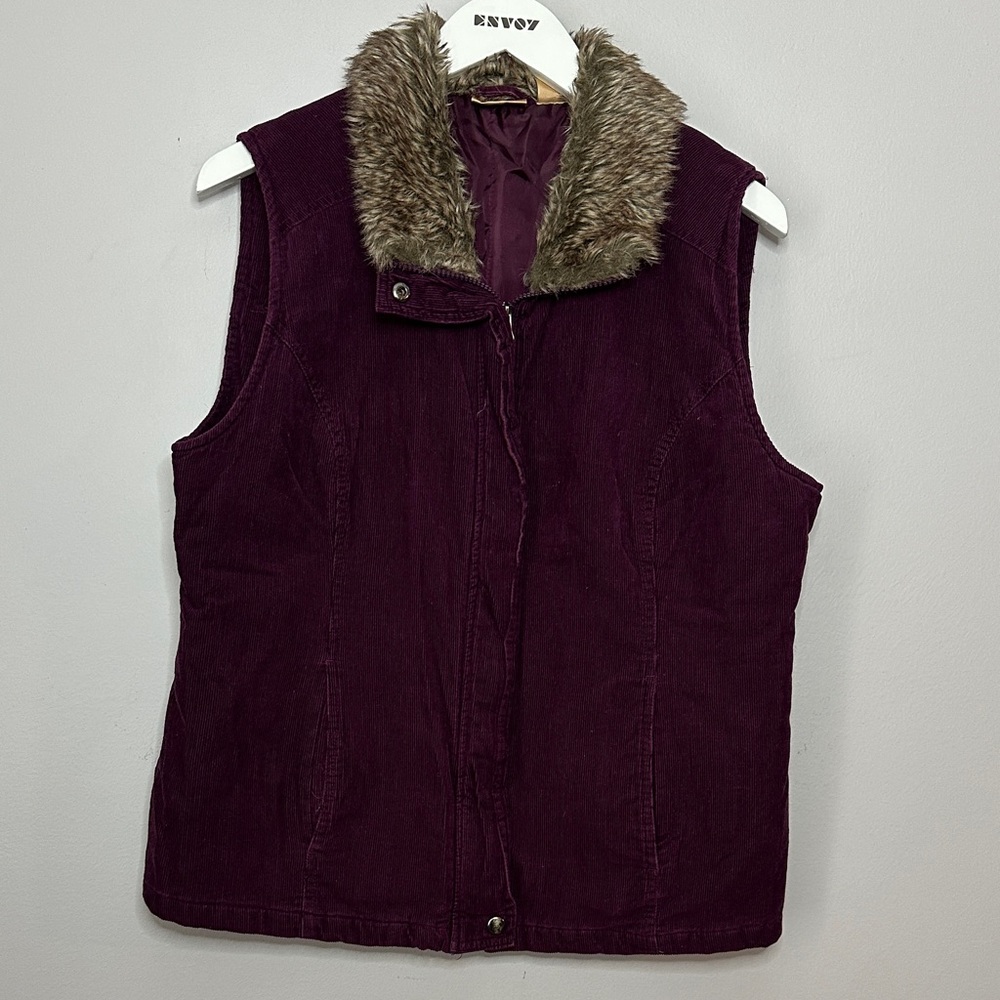 Women's Purple Corduroy Vest with Faux Fur Collar size M 10/12
